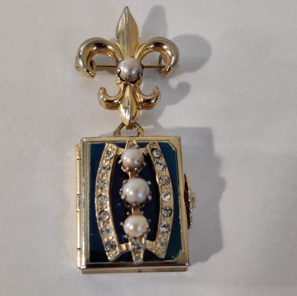 Vintage 4-Photo Locket Victorian Style Chatelaine Brooch - Picture 9 of 16